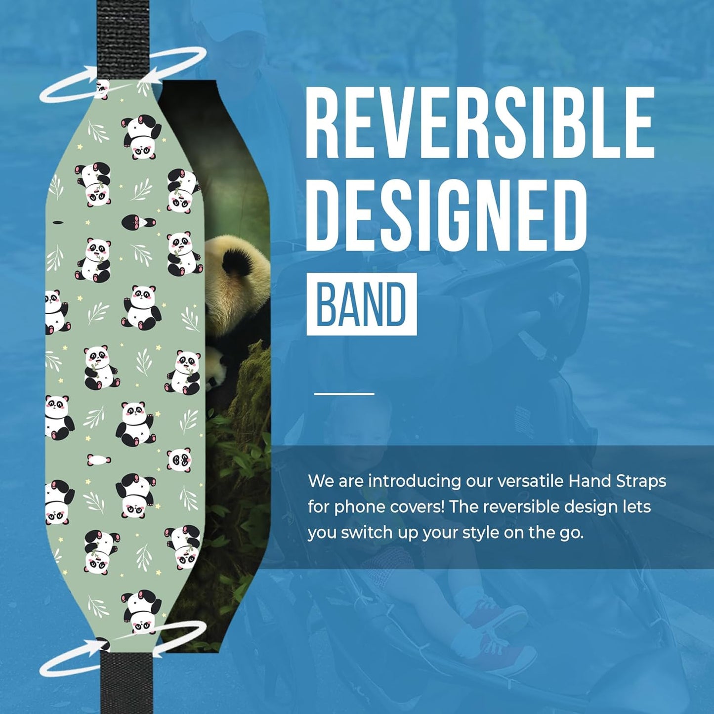 Phone Grip Strap - Reversible Finger Holder for Phone Back, Customizable Anti-Slip Design, Wireless Charging Compatible Detachable Holder for iPhone - Pandamodium