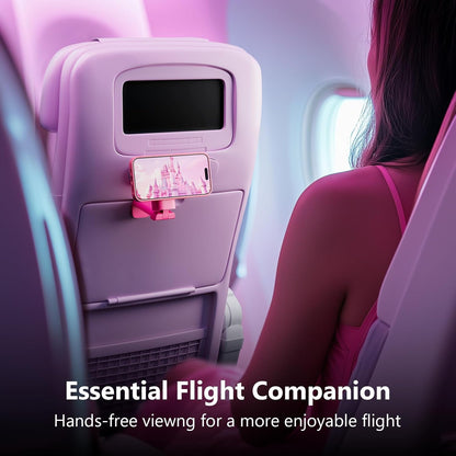 MiiKARE Travel Essentials Magnetic Airplane Phone Holder, Universal Handsfree Phone Mount for Flying with 360 Degree Rotation, Travel Must Haves Phone Stand for Desk, Tray Table, BarbiePink