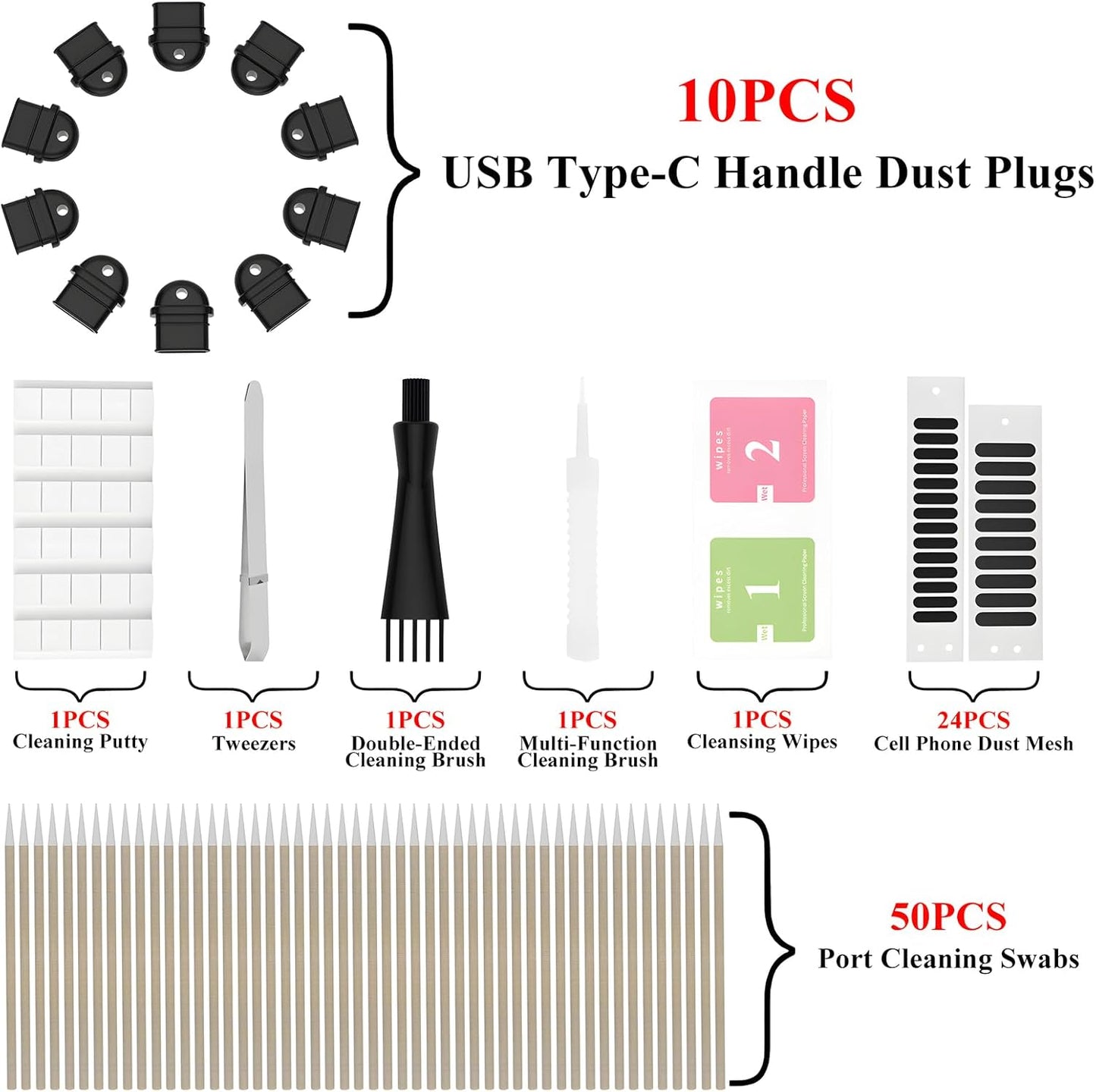 10PCS USB C with Grip Port Dust Plug, Easy Grip Dust Plug Cover, Type-C Dust Plug,Includes 8 Types Digital Product Cleaning and Protection Kits,for All Type C Ports,Compatible with iPhone 15 16