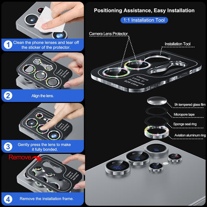 WSKEN for Samsung Galaxy S25 Ultra Camera Lens Protector - Ultra Thin Case Friendly, 9H Shatterproof Tempered Glass with Aluminum Metal Circle Camera Screen Protector Cover Accessories, Glitter Color