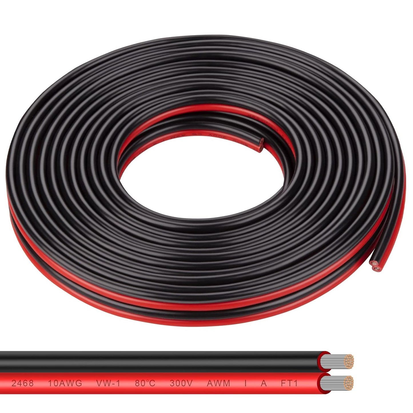 10 Gauge Wire 20FT Tinned Copper Wire-2 Conductor Parallel Wire Insulated Stranded Wire for Solar Panel Car Audio Automotive, Low Voltage Electrical Wire for LED Lighting (10AWG 20FT)