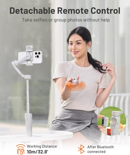 Hohem iSteady X3 Gimbal Stabilizer for iPhone, Foldable Phone Gimbal Object Tracking, Remote Control, 3-Axis Phone Stabilizer Built-in Extendable Rod & Tripod, Fill Light for Video Recording, YouTube