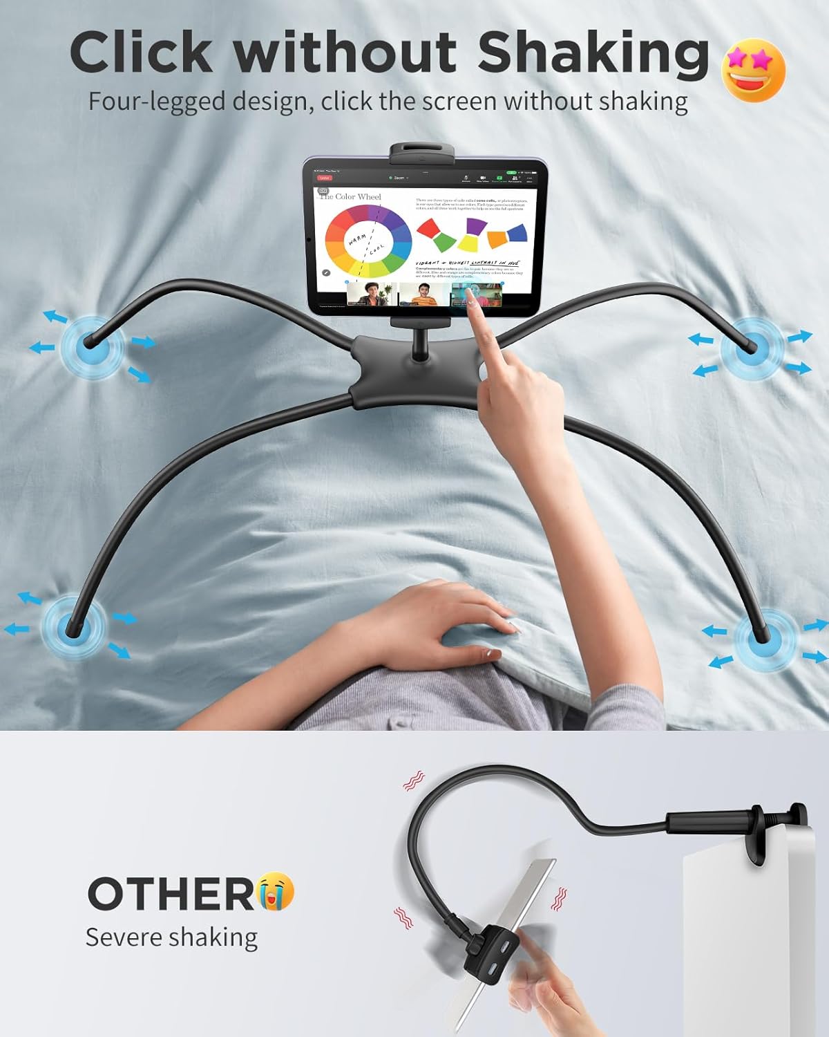 SAIJI iPad Stand, Adjustable Ergonomic Tablet Holder for Bed, Kindle Stand for Reading in Bed Fit for Tablet, Phone, Kindle, Portable Monitor, Switch and More 4.7"-17.3" Devices (Black)