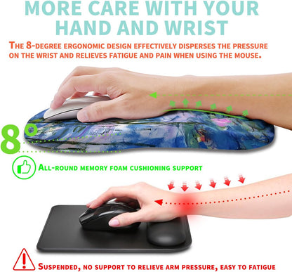 Ergonomic Mouse Pad Wrist Support with Memory Foam Massage Bulge, Carpal Tunnel Pain Relief Mousepad Wrist Rest for Mouse(12x8 inch, Lotus Pond)