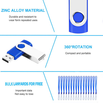8GB Bulk USB Flash Drives 20 Pack, EASTBULL USB 2.0 Swivel USB Stick Bulk Gig Stick Metal Thumb Fold Storage (Blue)