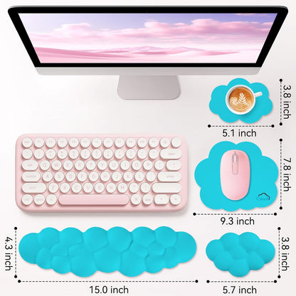 Cloud Wrist Rest for Computer Keyboard, 4-in-1 Memory Foam Leather Cloud Keyboard Wrist Rest and Mouse Pad Set with Ergonomic Support for Arm and Palm Cushion, Gaming/Work Setup, Scuba Blue