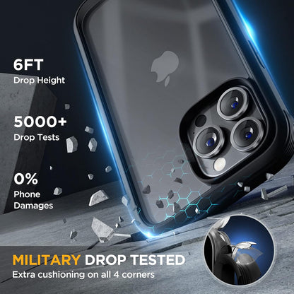 Miracase Glass Series Designed for iPhone 14 Pro Case 6.1 Inch, Upgrade Full-Body Bumper Case with Built-in 9H Tempered Glass Screen Protector, with Camera Lens Protector, Matte Black