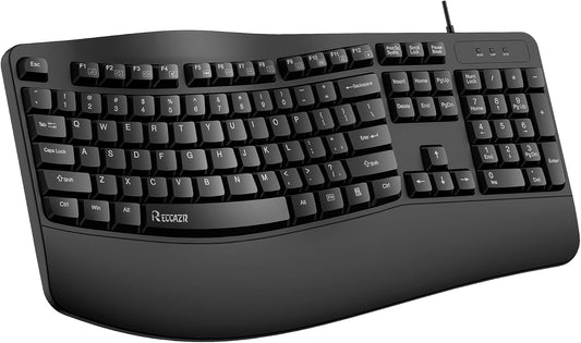 Ergonomic Keyboard, Wired Computer USB Keyboard with Wrist Rest, Spill-Resistant, Wave Keys for Natural Typing, Compatible with Windows/PC/Laptop(Black)