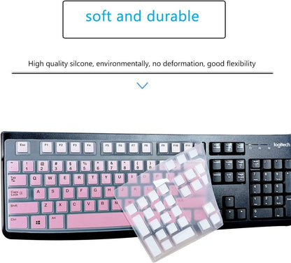 MUBUY Keyboard Cover Skin Protector for Logitech MK120 K120 Wired Keyboard, Protective Skin US Layout - Gradual Pink