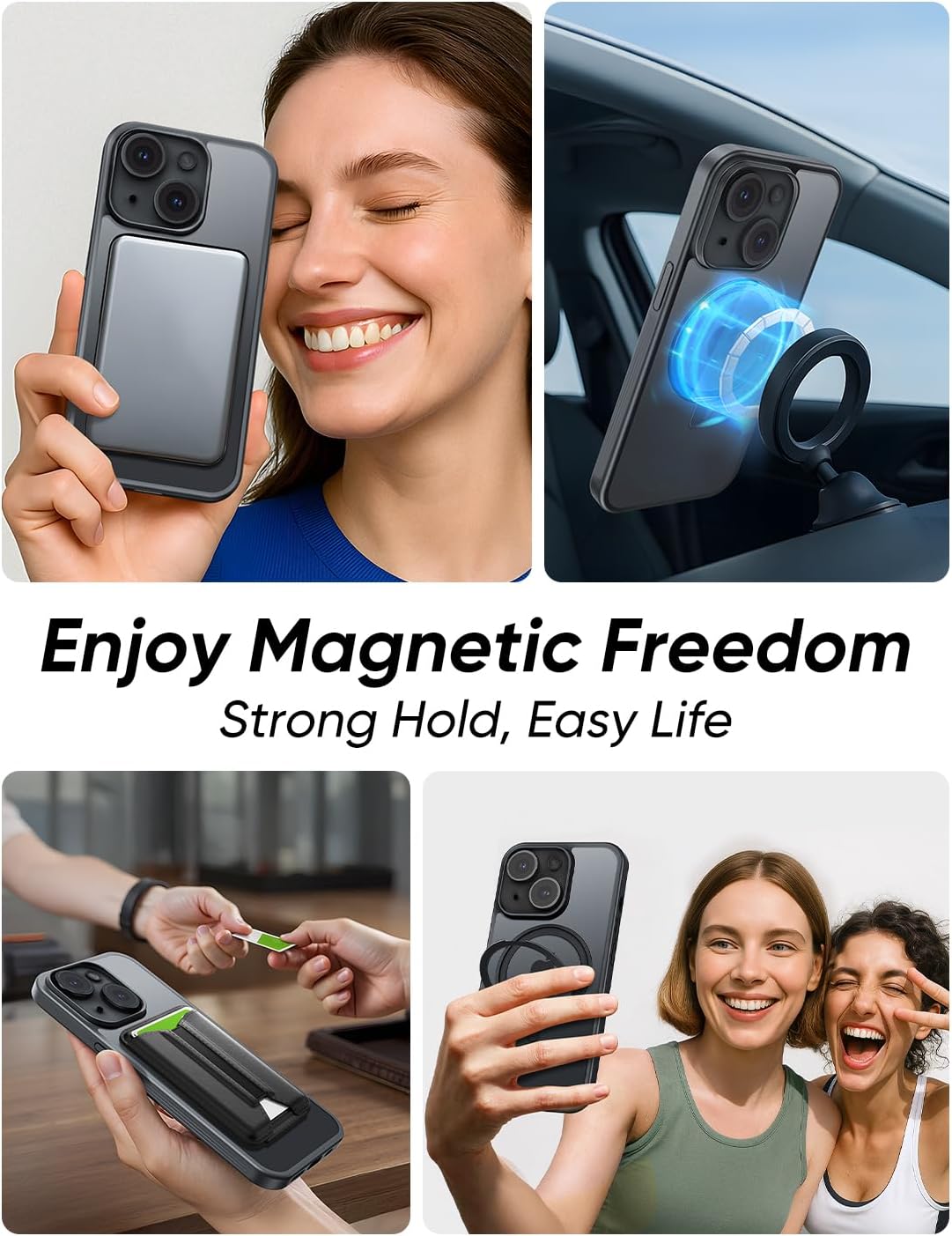 MAGIC JOHN 360° Rotatable Magnetic Invisible Stand for iPhone 14/iPhone 13 Case [Anti-Slip Grip] [Compatible with MagSafe] 16FT Shockof for iPhone 14/13 Case with Kickstand, Black