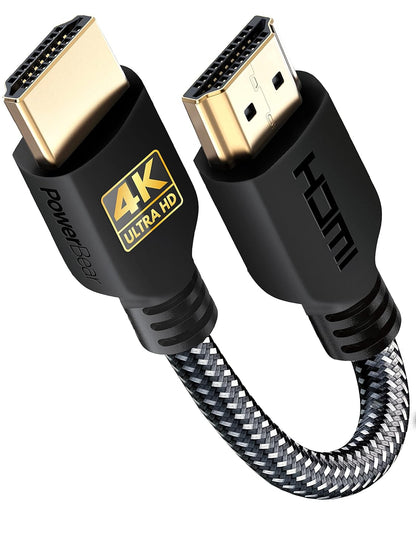 PowerBear 4K HDMI Cable 0.5 ft | High Speed, Braided Nylon & Gold Connectors, 4K @ 60Hz, Ultra HD, 2K, 1080P, ARC & CL3 Rated | for Laptop, Monitor, PS5, PS4, Xbox One, Fire TV, Apple TV & More