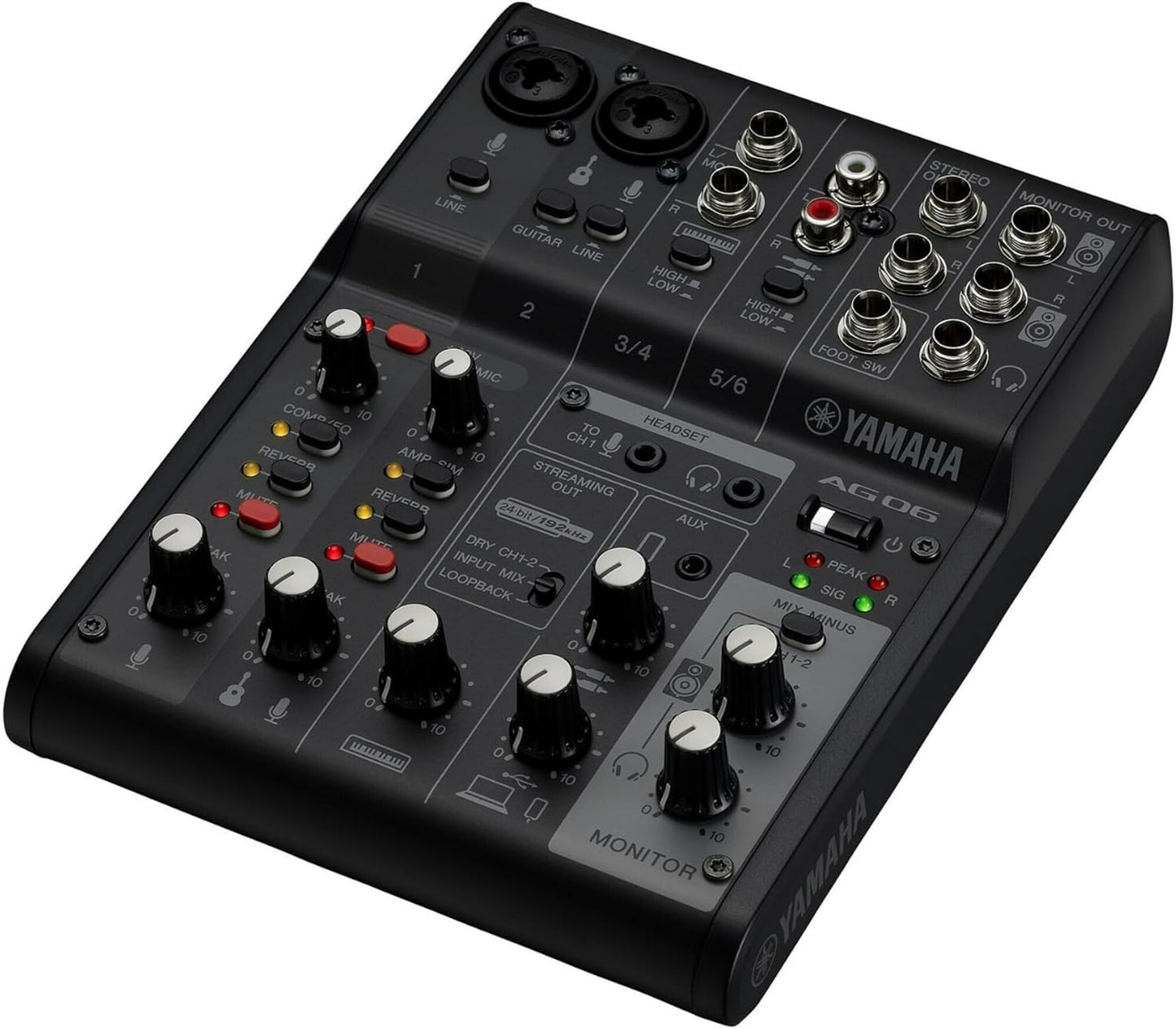 Yamaha AG06MK2 Black 6-Channel Live Streaming Loopback Mixer/USB Interface with Steinberg Software Suite