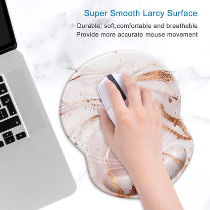 ITNRSIIET Ergonomic Mouse Pad with Gel Wrist Support Small Wrist Rest Smooth Surface Non-Slip PU Base Comfortable Office Supplies Pain Relief, 8.7 x 7.2 inches, Rose Gold Marbling