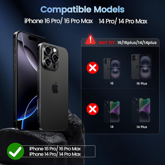 CACOE for iPhone 14 Pro/14 Pro Max/16 Pro/16 Pro Max Camera Lens Protector - Metal Frame Tempered Glass Cover, [Anti-Scratch] [Drop-Proof][Strong-Adhesion] Camera Screen Cover(Black)