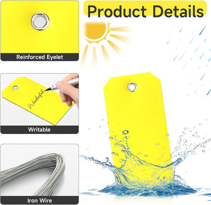 100Pcs Shipping Tags with Wire Ties Plastic Hang Tags for Labeling Blank Tags with Holes Waterproof Equipment Moving for Outdoors Auto Parts Luggage Garage Inventory(Yellow, 4 3/4" x 2 3/8")
