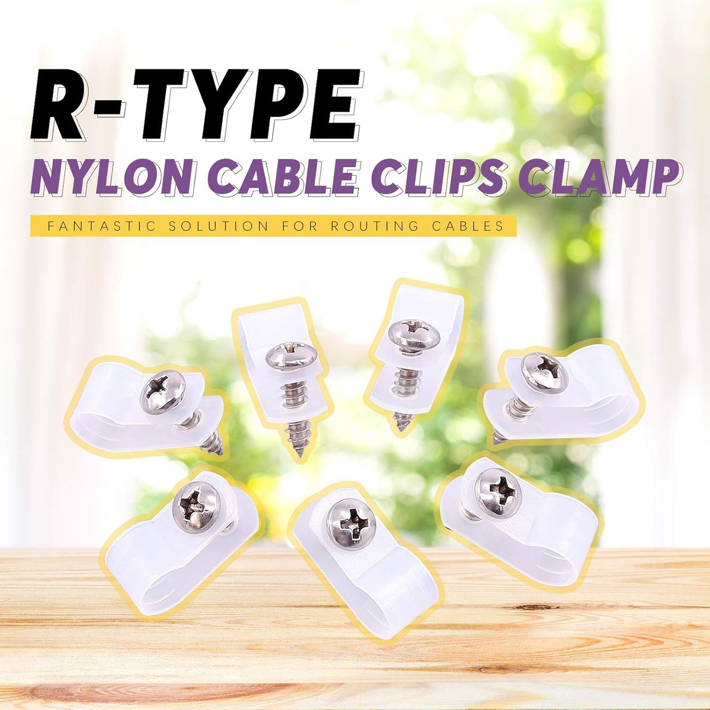 Swpeet 120 Pack White 5/16 Inch Nylon Plastic R-Type Cable Clips Clamp Kit, Nylon Screw Mounting Cord Fastener Clips with 120 Pack Screws for Wire Management (5/16 Inch, White)