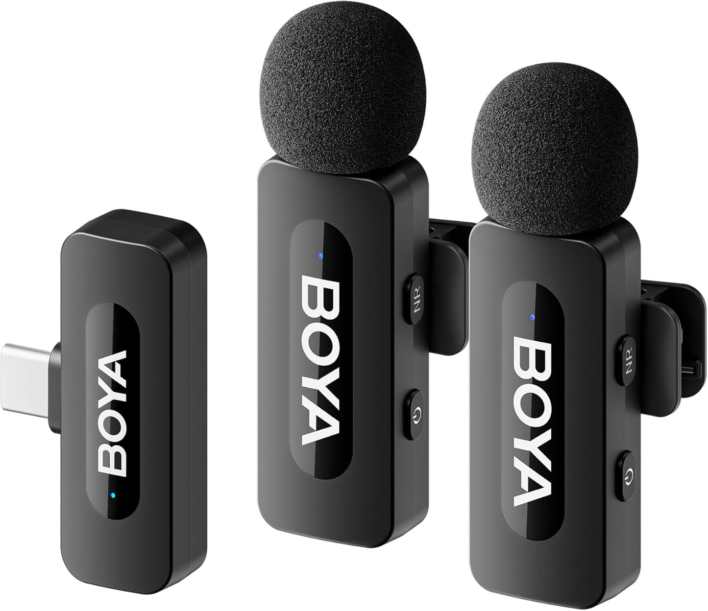 BOYA BY-V20 USB-C Wireless Microphone for Android Type-C,iPhone 16/15,328FT Los Range,9H Battery,Noise Reduction Mini Wireless Lavalier Lapel Mics for Interview YouTube TikTok(2TX+1RX)