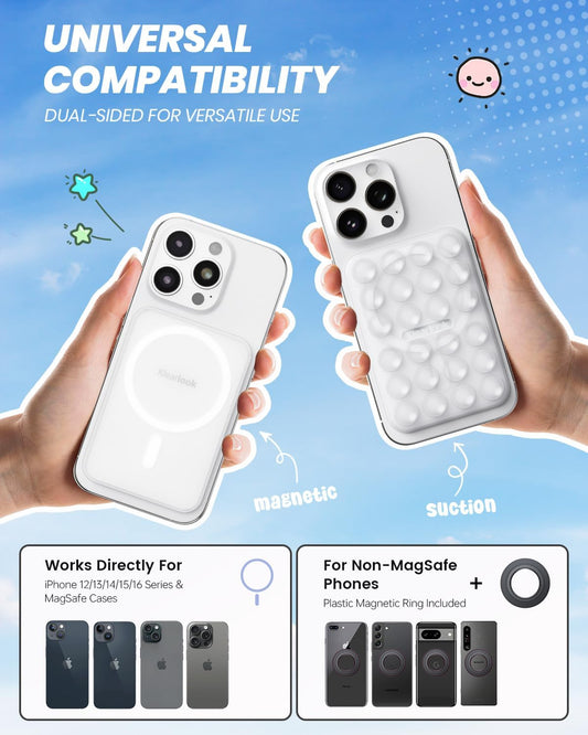Klearlook 2PCS Magnetic Suction Phone Mount for MagSafe Case, Sticky Phone Grip Holder for iPhone, Removable Hands-Free Selfie/Video for TikTok Influencers, Women Girl Teen Gift, Transparent