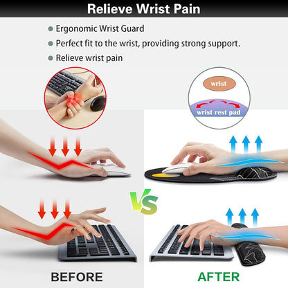 Ergonomic Keyboard Wrist Rest, Mouse Pad with Wrist Rest Black, Gaming Mousepad with Wrist Support, Memory Foam Wrist Rest Set for Computer Keyboard, Funny Cute Office Desk Accessories
