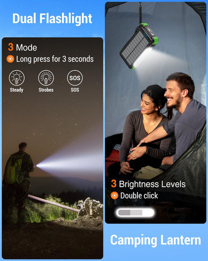 BLAVOR 45W Solar Charger Power Bank - 74000mwh Wireless Portable Charger Built-in Cables, PD QC Fast Charging Battery Pack with USB C for Cell Phones, Dual Flashlight & Carabiner for Camping, Hiking