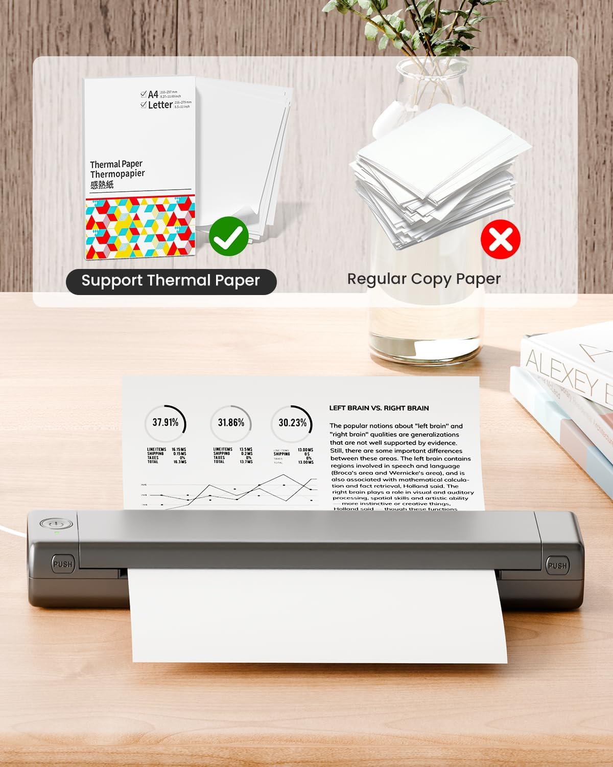 Phomemo Portable Printers Wireless for Travel, M08F Thermal Bluetooth Printer Support for 8.5"x11" US Letter, Small Inkless Printer Compatible with iOS, Android, Laptop for Car, Office, Home