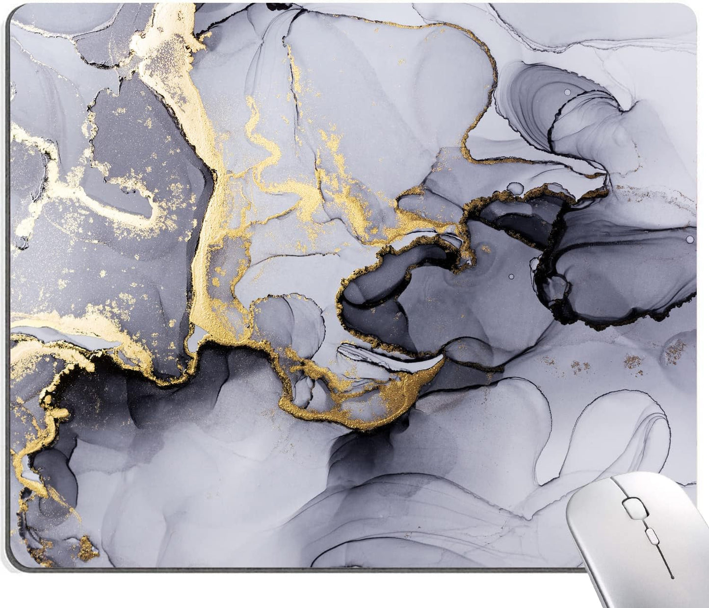 Hokafenle Gray Gold Black Marble Mouse Pad, Gaming Mouse Mat with Custom Design, Non-Slip Rubber Base Mousepad, Waterproof Office Mouse Pads, Desktop White Ink Marble 9.5 x 7.9 Inch