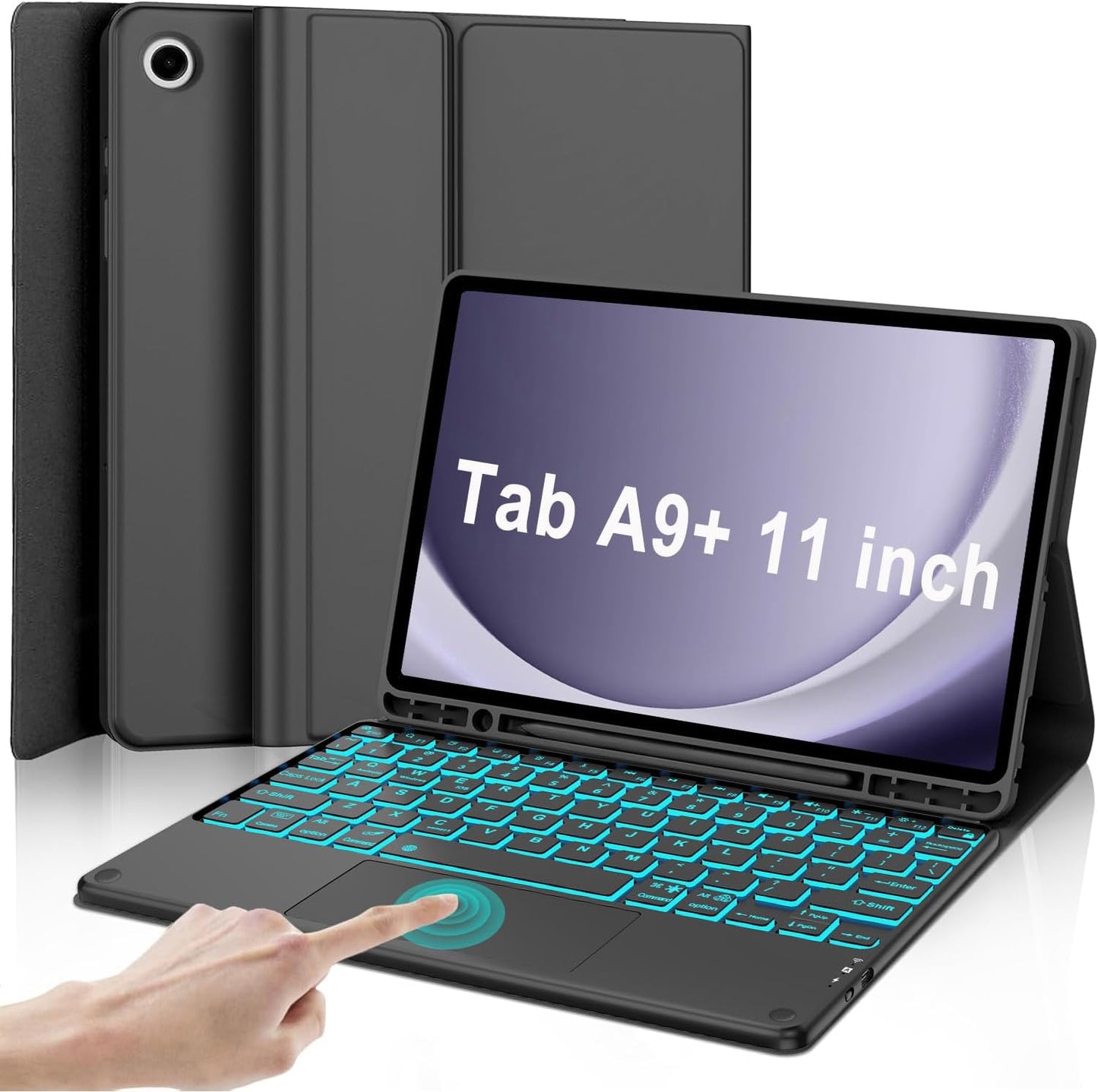 Backlit Touchpad Keyboard Case for Samsung Galaxy Tab A9 Plus 5G 11 Inch 2023 Model (SM-X210/X215/X216/X218), Magnetic Detachable Keyboard Cover with S Pen Holder for Galaxy Tab A9+ 11", (Black)