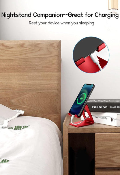 Desk Cell Phone Stand, Phone Holder, Aluminum Mobile Phone Cradle Dock for iPhone 14 13 12 pro 11 X Xs max 8 7 6 6s Plus SE 5 5s SE Samsung, All Smart Phones, Red