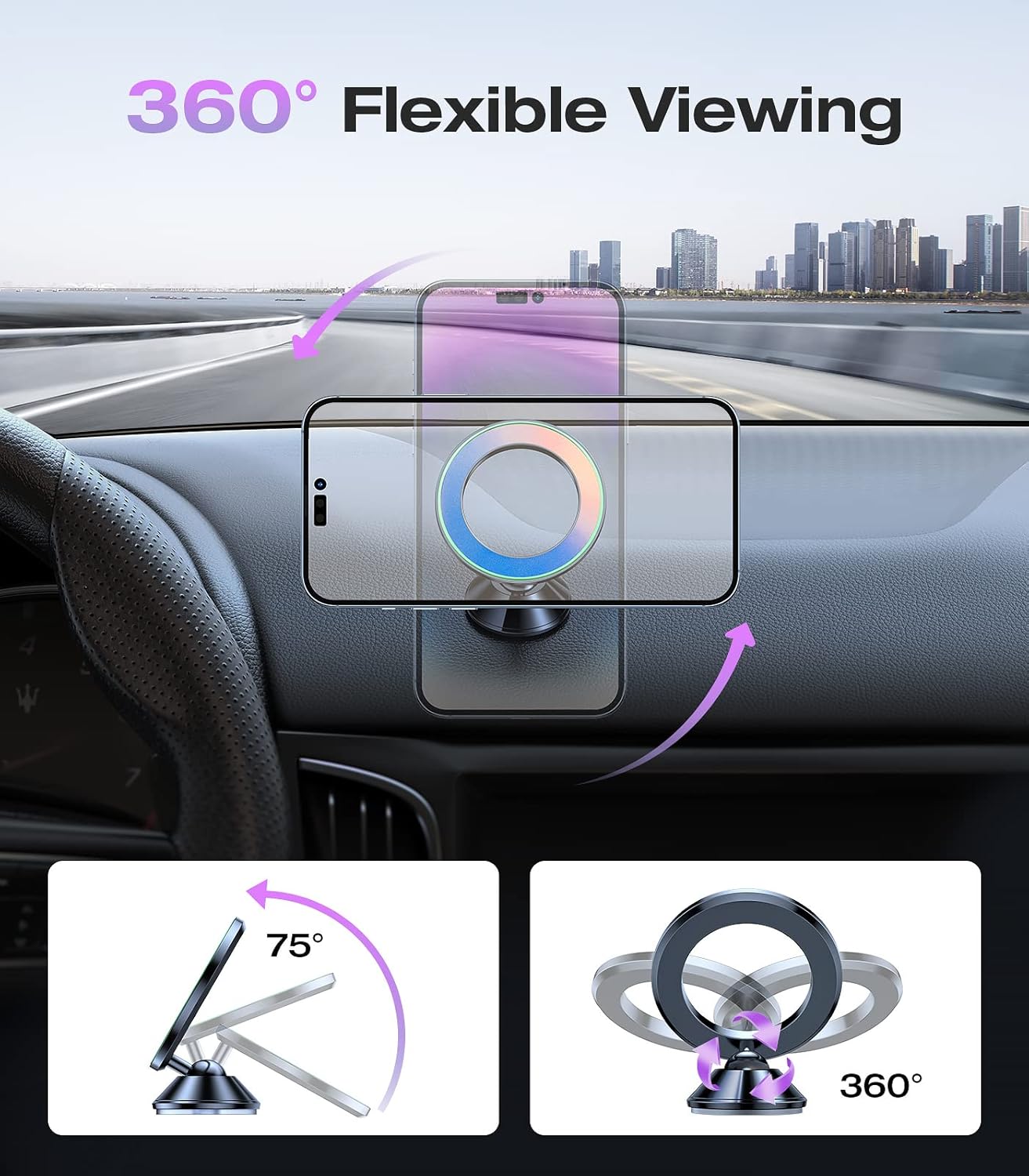 VICSEED Fit for MagSafe Car Mount [Colorful Gradient] Magnetic Phone Holder for Car Dashboard [Lasting & Never Fall] All Metal Sturdy Phone Mount for Car Dash Fit iPhone 16 Pro Max 15 14 13 12 Samsung