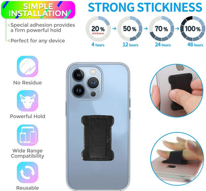 Phone Grip Finger Strap Holder, Phone Gripper for Back of Phone Grip Phone Finger Holder Suitable for iPhone Samsung and Most Smartphones - 2Pack(PU Black)