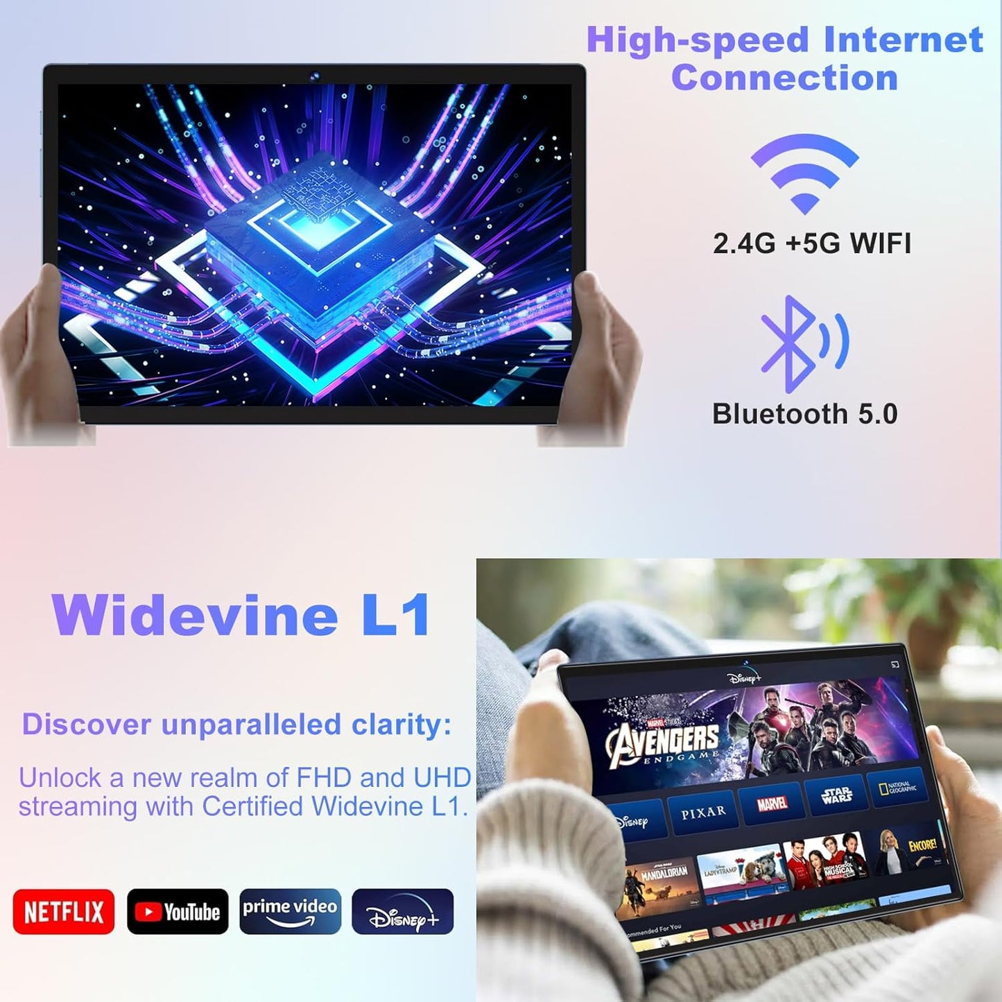 Android Tablet with Keyboard, 10 inch Android 14 Tablets 22GB+128GB, Octa-Core CPU, 8000mAh, HD IPS Display, 5G WiFi, BT 5.0, GPS, Widevine L1, 1TB Expandable, Mouse, Split Screen, Metal Body -Blue
