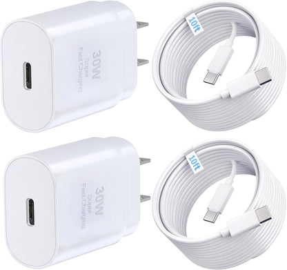Phone 15 16 Charger, 30W Super Fast Charging, USB C Block Type C Cable Cord 10ft for iPhone iPhone 16,16 Plus,16 Pro,16 Pro Max, iPhone 15, iPad Pro 12.9/11, Galaxy S24,S23-2Pack