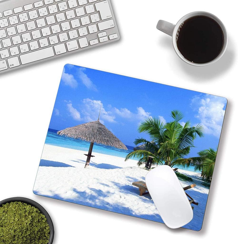 Tropical Beach Mouse Pad, Coconut Palm Trees Shadows on Hawaii Shore Summer Plants Idyllic, Customized Rectangle Non-Slip Rubber Mousepad Nature Gaming Mouse Pad, 9.5 X 7.9 Inches