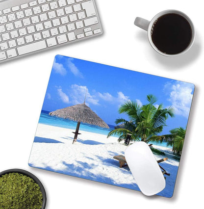 Tropical Beach Mouse Pad, Coconut Palm Trees Shadows on Hawaii Shore Summer Plants Idyllic, Customized Rectangle Non-Slip Rubber Mousepad Nature Gaming Mouse Pad, 9.5 X 7.9 Inches