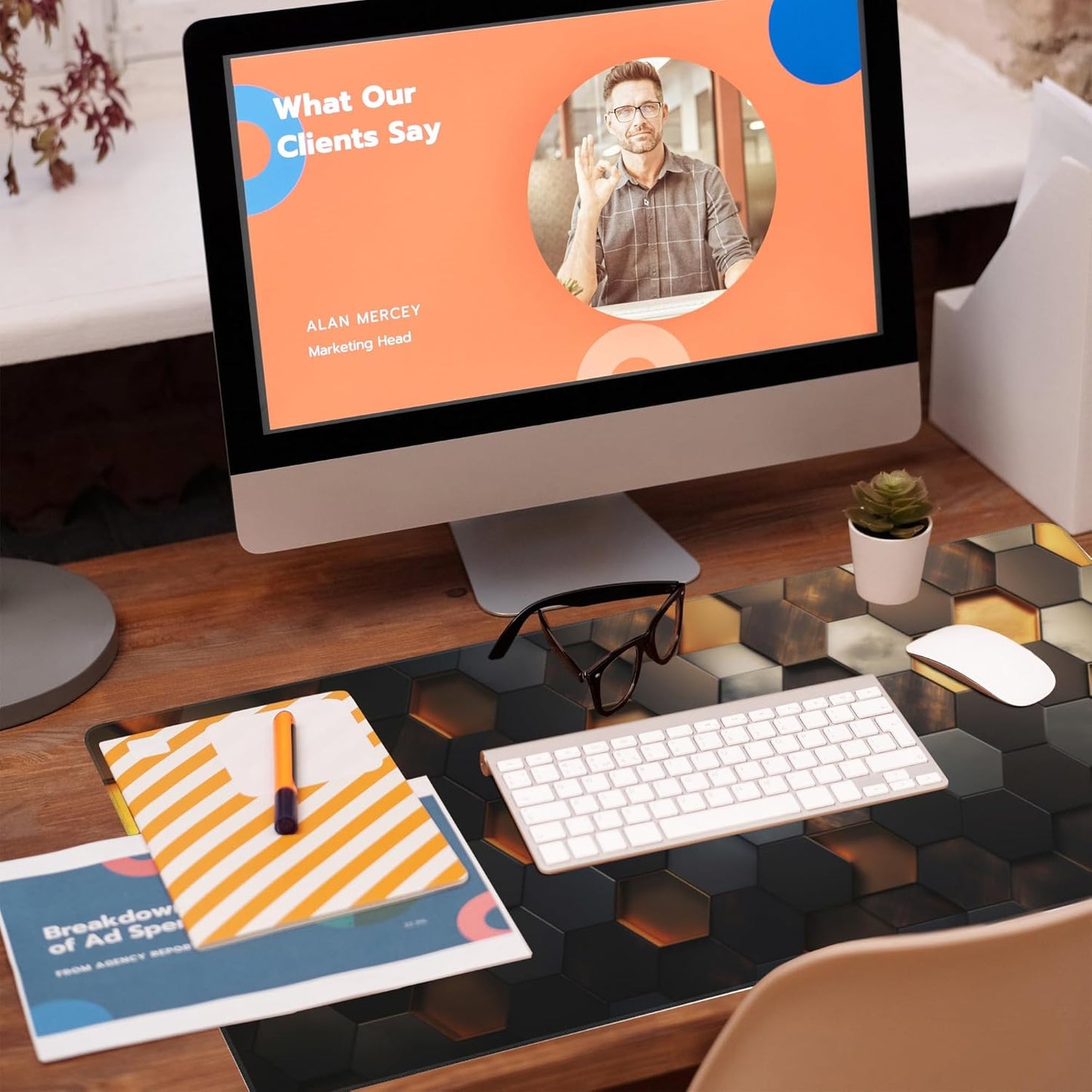 Desk Mat - Golden Honeycomb Technology Large Gaming Mouse Pad With Non-Slip Base and Stitched Edge, Extended Big Computer Keyboard Pad, 35.4"x15.7"