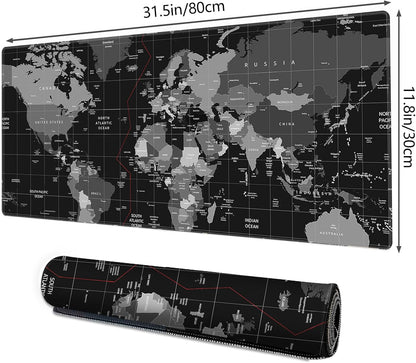 Galdas Gaming Mouse Pad XXL XL Large Long Extended Big Mousepad Non-Slip Rubber Keyboard Desk Pad with Stitched Edges for Laptop Home Office (31.5x11.8x0.08 Inch) … (Black World Map)