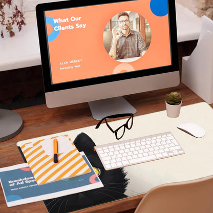 Desk Pad,Black Cat Desk Mat,Cute Cat Large Gaming Mouse Pad for Desk,Extended Big Computer Keyboard Mouse Pad with Non-Slip Base and Stitched Edge,35.4"x15.7"