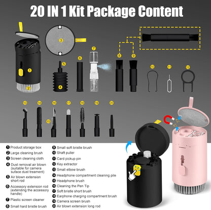 walrfid 2pcs Computer Keyboard Cleaner Kit, Laptop Screen Cleaning Spray for iPhone AirPod Phone MacBook iPad, 20-in-1 Electronic Clean Brush Tool for Earbud iPod TV Earphone Camera, Black Pink