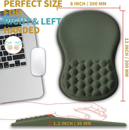 Hokafenle Ergonomic Mouse Pad Wrist Support with Massage Design, Wrist Rest Pain Relief Mousepad with Memory Foam&Non-Slip PU Base, Mouse Pads for Wireless Mouse & Desk (12x8 inch,Olive Green)