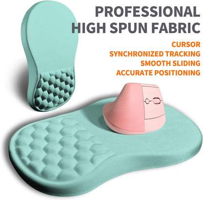 Ergonomic Joint Wrist Support Mouse Pad with Memory Foam Cushion Massage Bump, Carpal Tunnel Pain Relief Mousepad Slope Design for Wrist Rest, 11.8x7.9 in, LightBlue