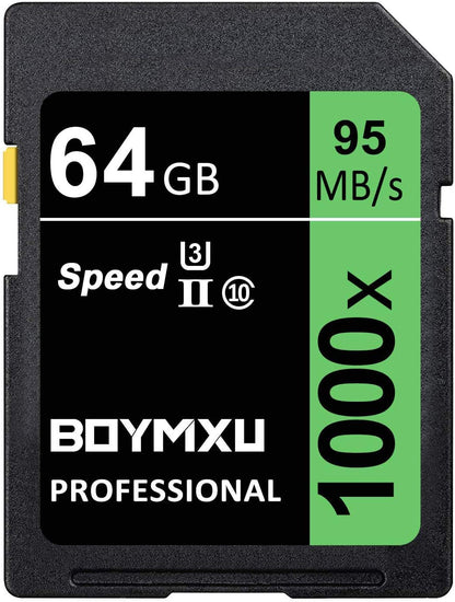 Professional 1000x UHS-I U3 64GB Memory Card - Up to 95MB/s, Compatible with Computers, Cameras & Camcorders - Green/Black