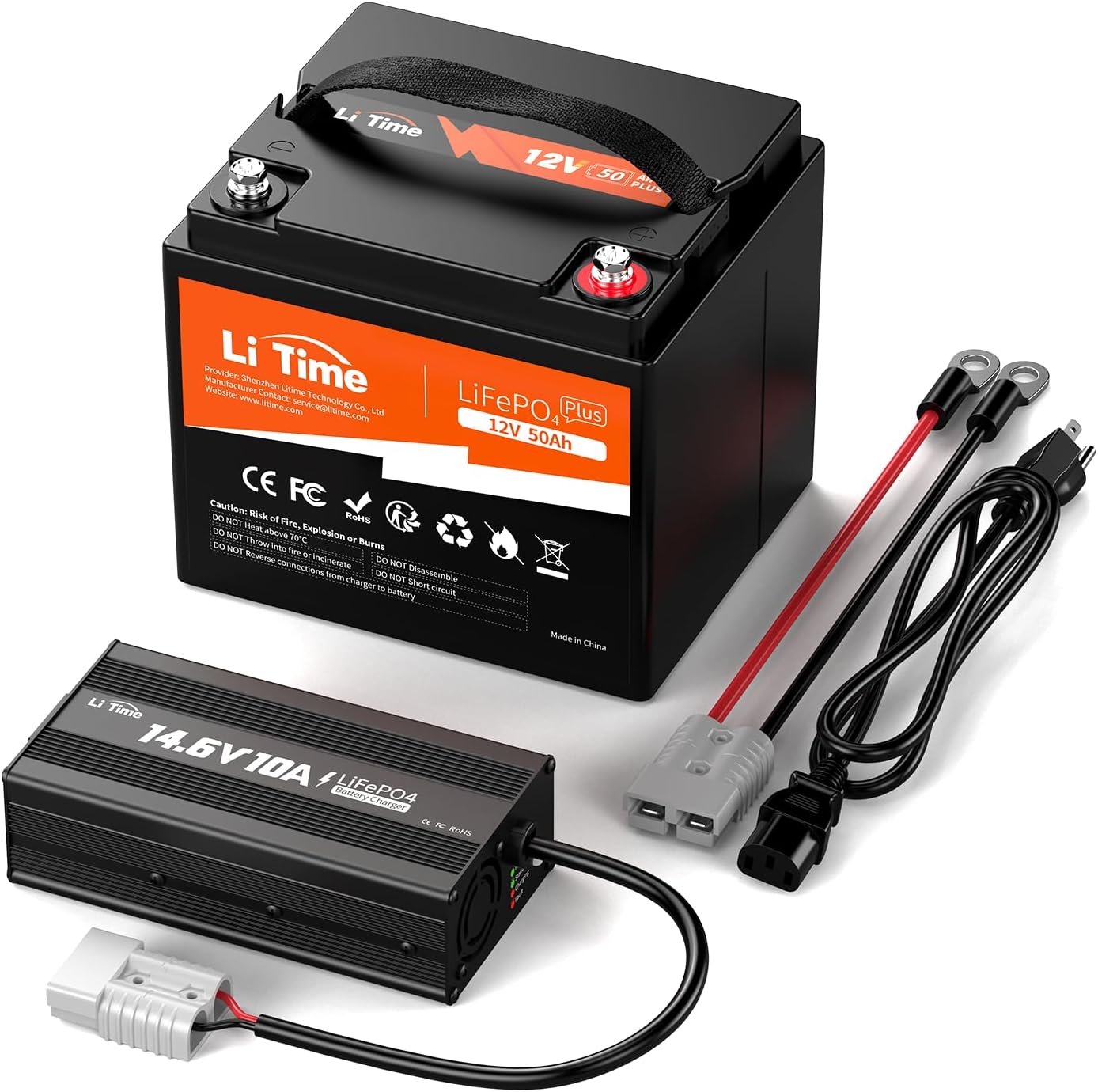 LiTime 12V 50Ah LiFePO4 Lithium Battery 12.8 Volt Deep Cycle Battery, 4000+ Deep Cycle, for Boat Marine Trolling Motor Camping(14.6V10A LiFePO4 Charger Included)