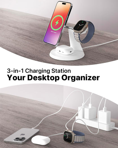 3 in 1 Wireless Charging Station for Apple Device: Fast Charging Station for iPhone and Watch with MagSafe, Stable Charger Stand for iPhone 12-16 & iWatch & AirPods