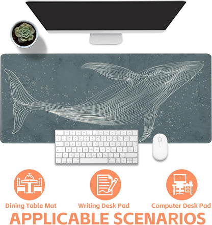 Mouse Pad Large Hand Drawn Whale Non-Slip Gaming Desk Mat with Stitched Edge Laptop Keyboard Desk Pad for Work Home Gaming (35.4 x 15.7 Inches)
