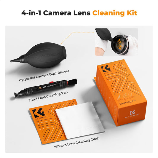 K&F CONCEPT 4-in-1 Camera Lens Cleaning Kit with Lens Cleaning Pen, Camera Air Blower, Microfiber Cleaning Cloth, Lens Cleaner Kit for Canon Nikon Pentax Sony DSLR Camera Lens Filter Cell Phones