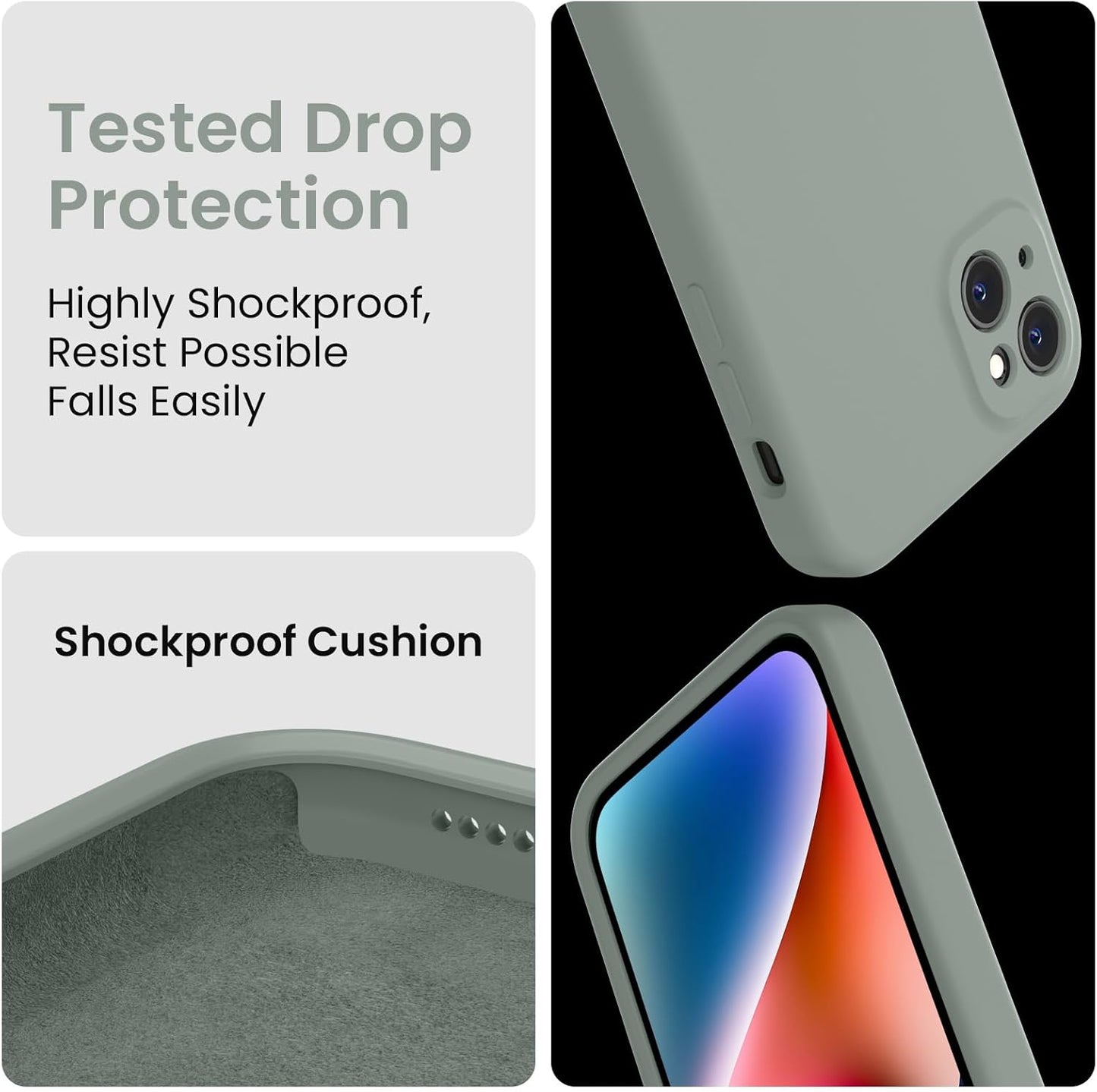 FireNova Designed for iPhone 13 Case, Silicone Upgraded [Camera Protection] Phone Case with [2 Screen Protectors], Soft Anti-Scratch Microfiber Lining Inside, 6.1 inch, Calke Green