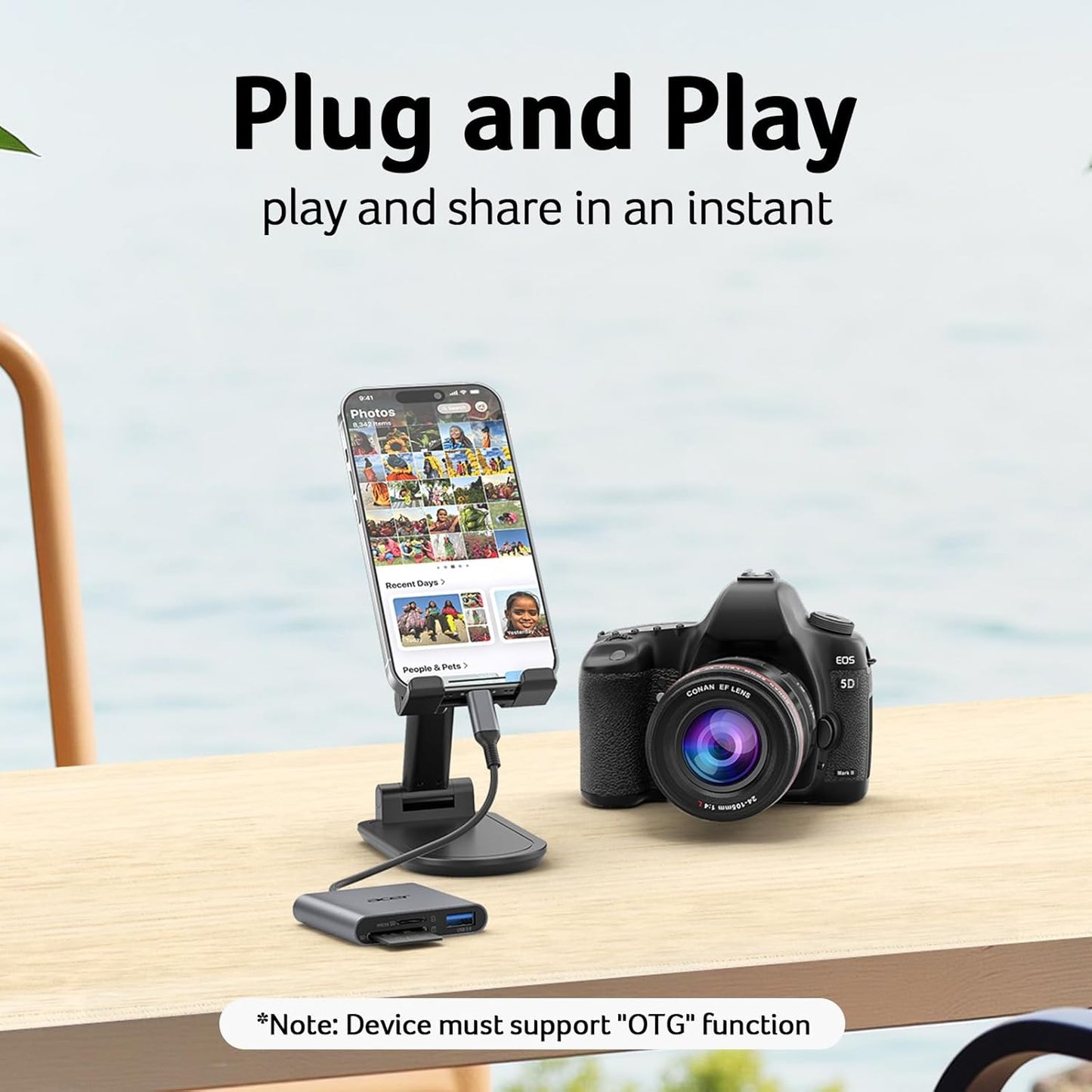 Acer SD Card Reader USB C, 3 in 1 Memory Card Reader with Dual Slots & USB 3.0, Micro SD Card Adapter for iPhone 16/15 Compatible with Camera, Android, MacBook Pro/Air, Laptop