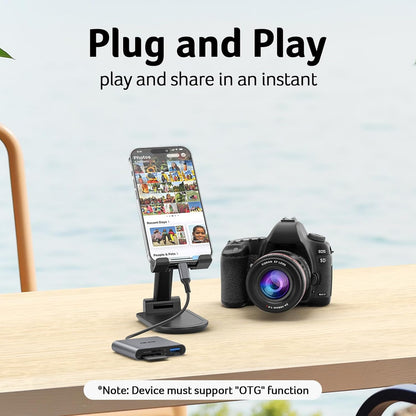 Acer SD Card Reader USB C, 3 in 1 Memory Card Reader with Dual Slots & USB 3.0, Micro SD Card Adapter for iPhone 16/15 Compatible with Camera, Android, MacBook Pro/Air, Laptop