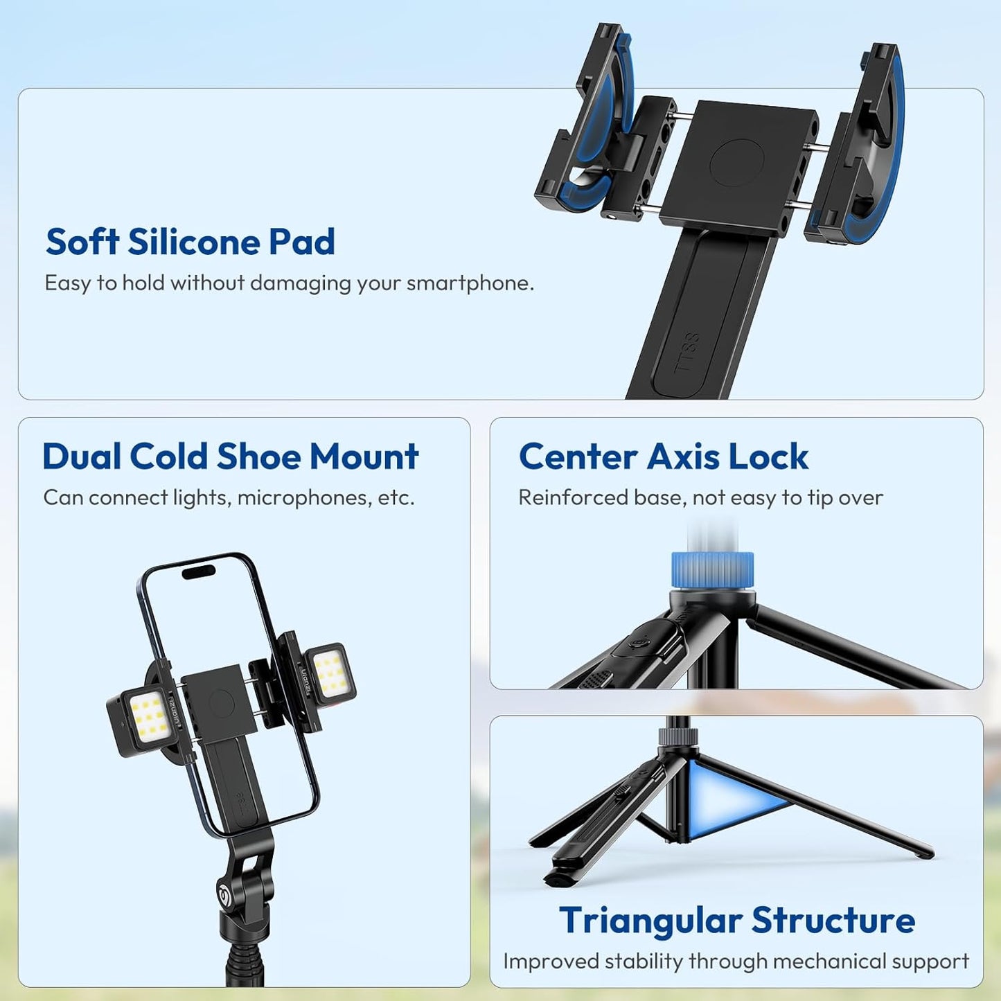 ULANZI TT88 Magnetic Tripod for iPhone, 57" Extendable Selfie Stick with Remote, 2-in-1 Phone Clip & Dual Cold Shoe Mounts - Lightweight Phone Tripod Stand for Vlogging, Travel, Video Recording, Black