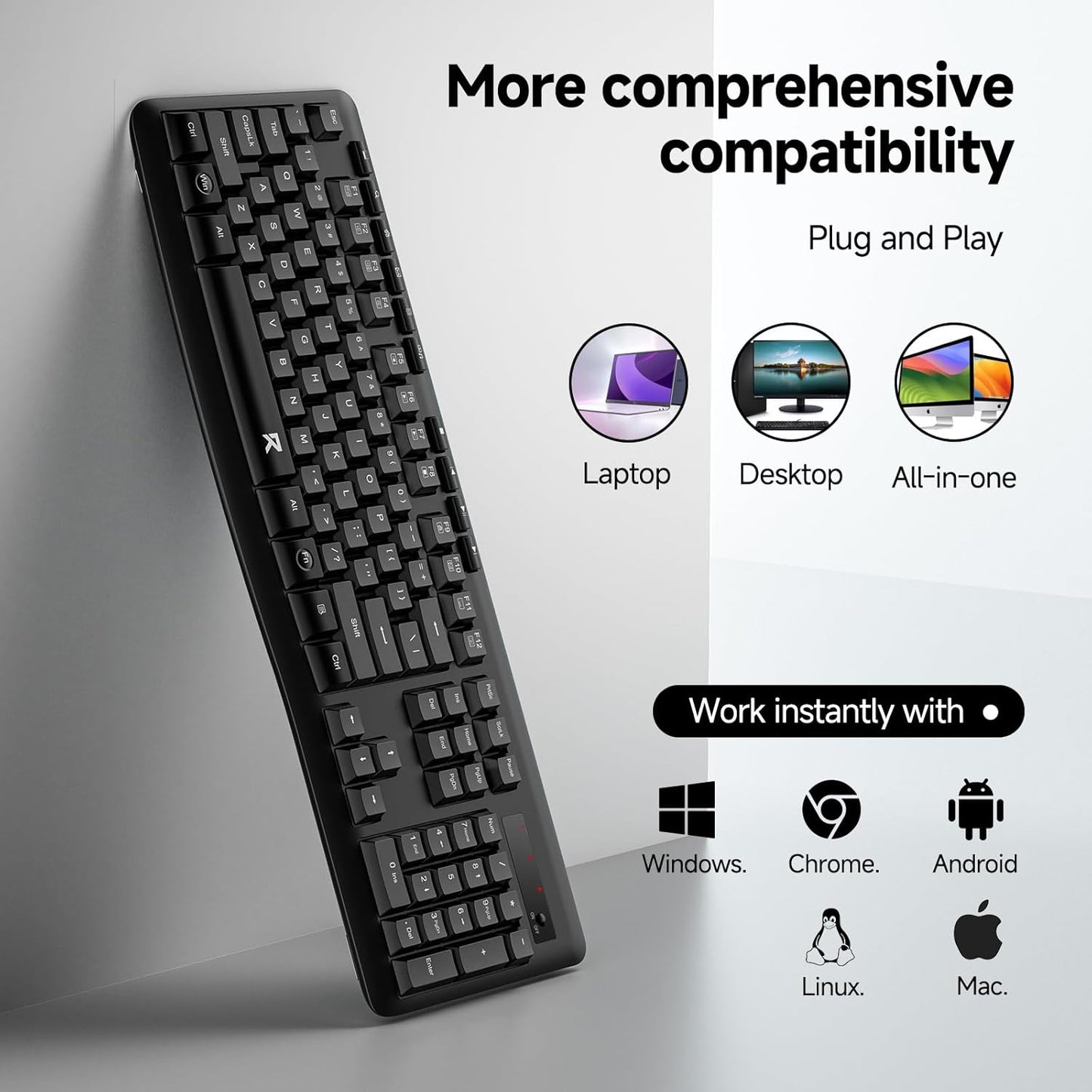 Redragon BK7366 Wired Keyboard,Multimedia USB Quiet Computer Keyboard,Silent Keyboard with Large Number Pad,Spill-Resistant,Anti-Wear Letters,Full Size for Laptop,Desktop